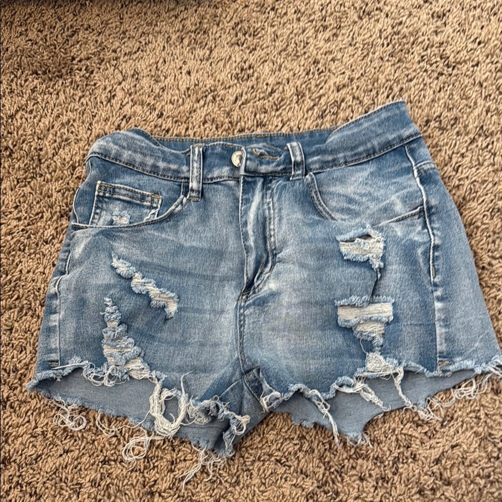 SHEIN Light Blue Distressed Jean Shorts